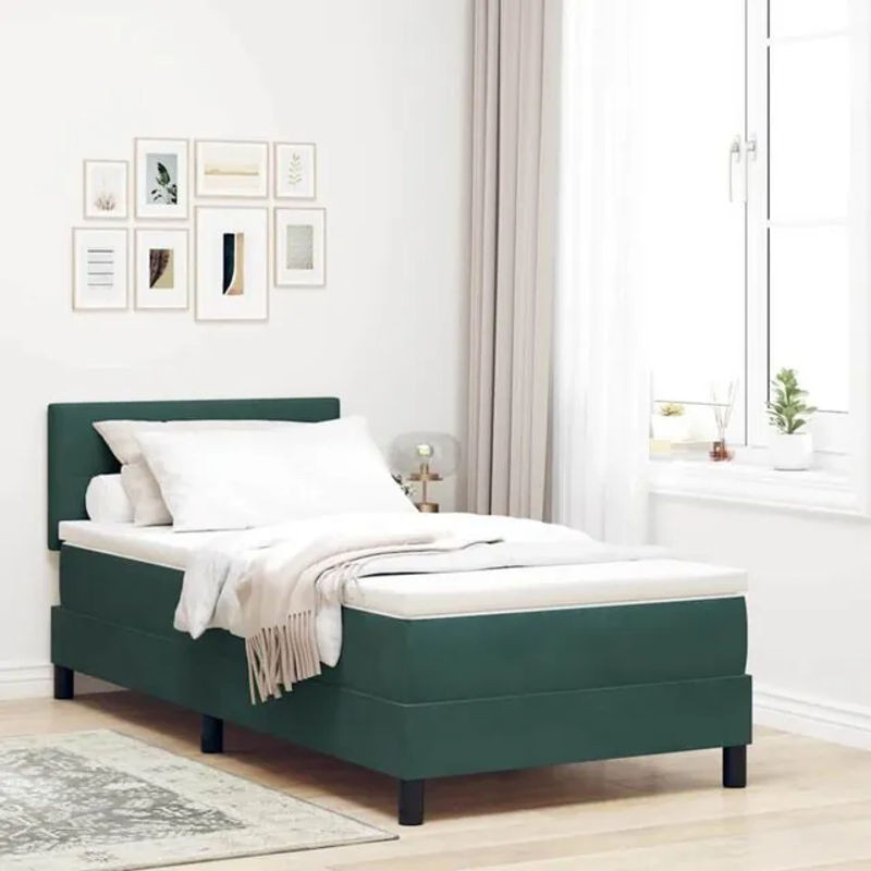 Modernes Boxspringbett mit Matratze von vidaXL in Dunkelgrün aus Samtstoff, B/T: 90 x 200 cm - Bild 1