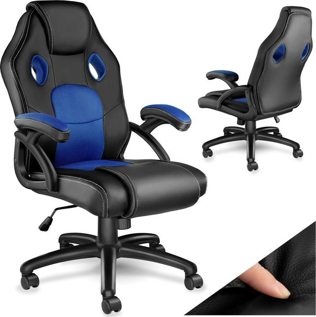 tectake Racing Bürostuhl mit Kunstleder und Mesh-Gewebe, ergonomisch und stufenlos höhenverstellbar - Bild 1
