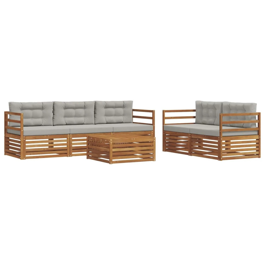 vidaXL Outdoor-Sofagarnitur aus Akazienholz mit Kissen, 6-teilig, Grau - Bild 2