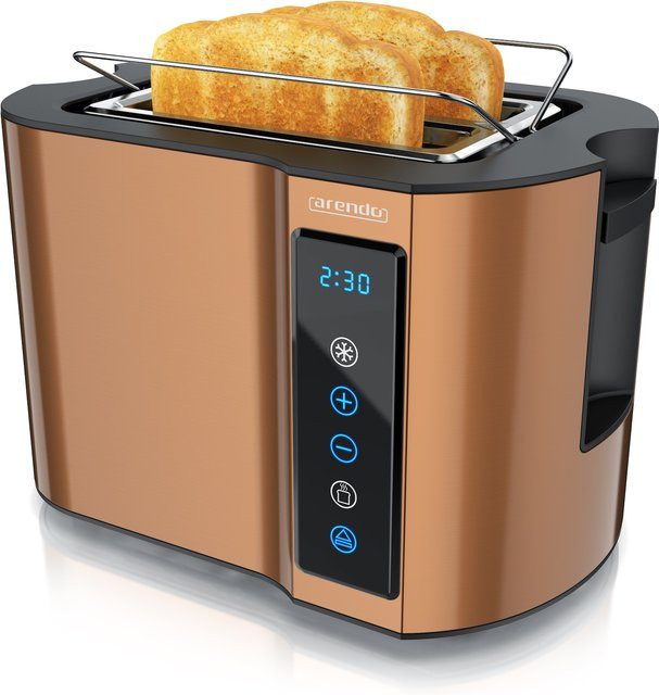 Arendo Toaster in Braun mit Digital-Display, 800 W, Wärmeisoliertes Doppelwandgehäuse, Touchpanel und Brötchenaufsatz - Bild 1