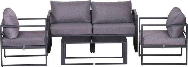 Outsunny 4-tlg. Gartenmöbel Set aus Aluminium und Polyester mit Sitzkissen, Grau, B/T/H: 138 x 69 x 63 cm - Bild 1