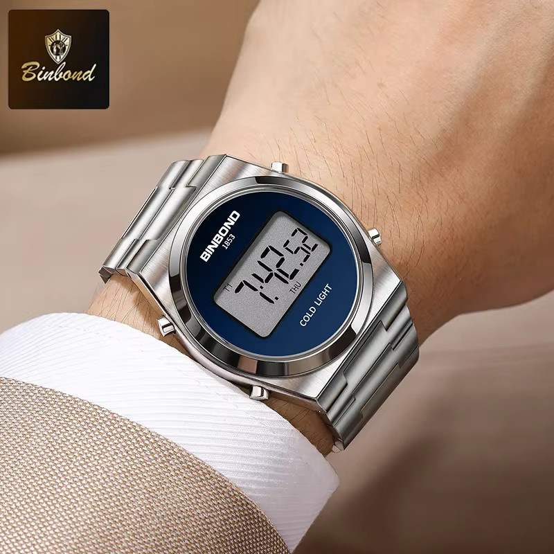 BINBOND Digitaluhr, Edelstahl, Silber, Herren - Bild 6