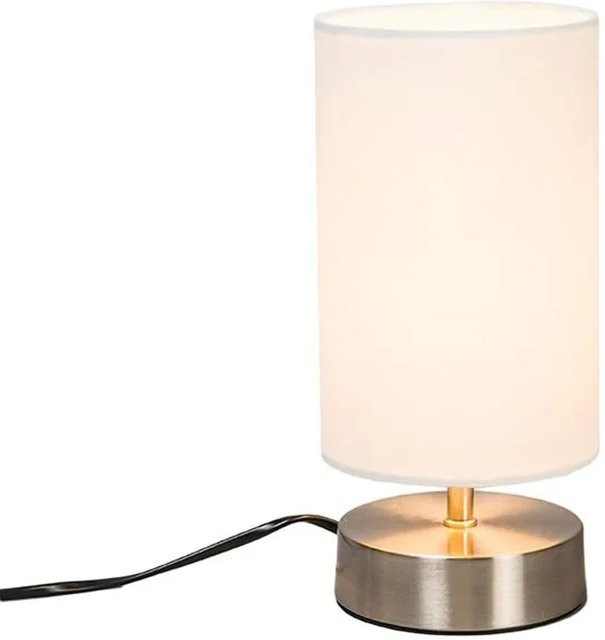 QAZQA Moderne Tischleuchte Milo 2 in Weiß, dimmbar, rund, aus Stahl und Stoff, E14, Höhe: 26,0 cm, Breite: 12,0 cm, Tiefe: 12,0 cm - Bild 1