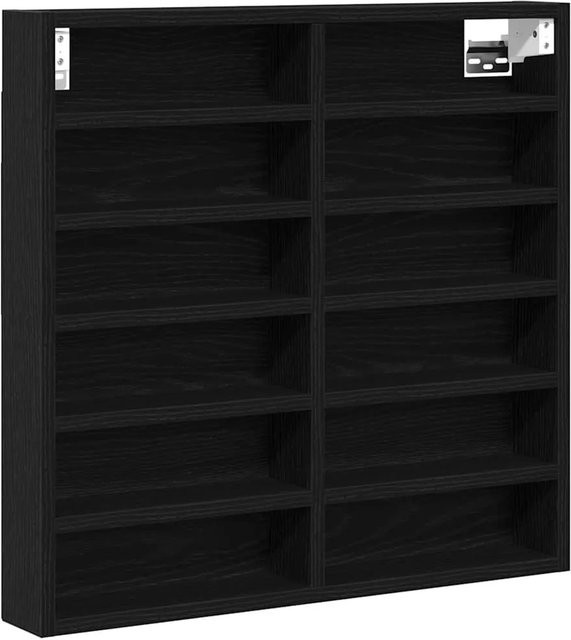 vidaXL Vitrine in Schwarz und Eichen-Optik mit Glastüren und Regalböden, Wandmontage, B/T/H: 60 x 8,5 x 58 cm - Bild 1