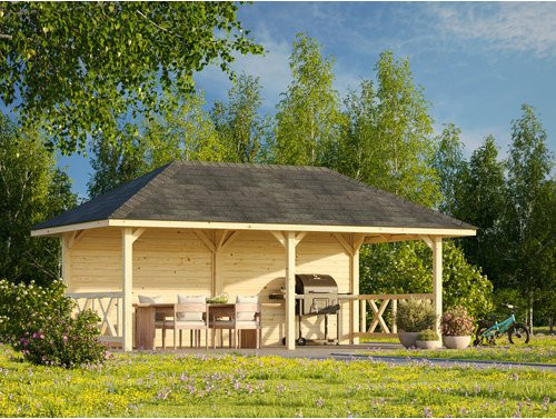 Palmako Holz-Pavillon Bianca Set aus Fichtenholz in Braun, B/H/T: 588 x 319 x 300 cm, transparent tauchgrundiert - Bild 3