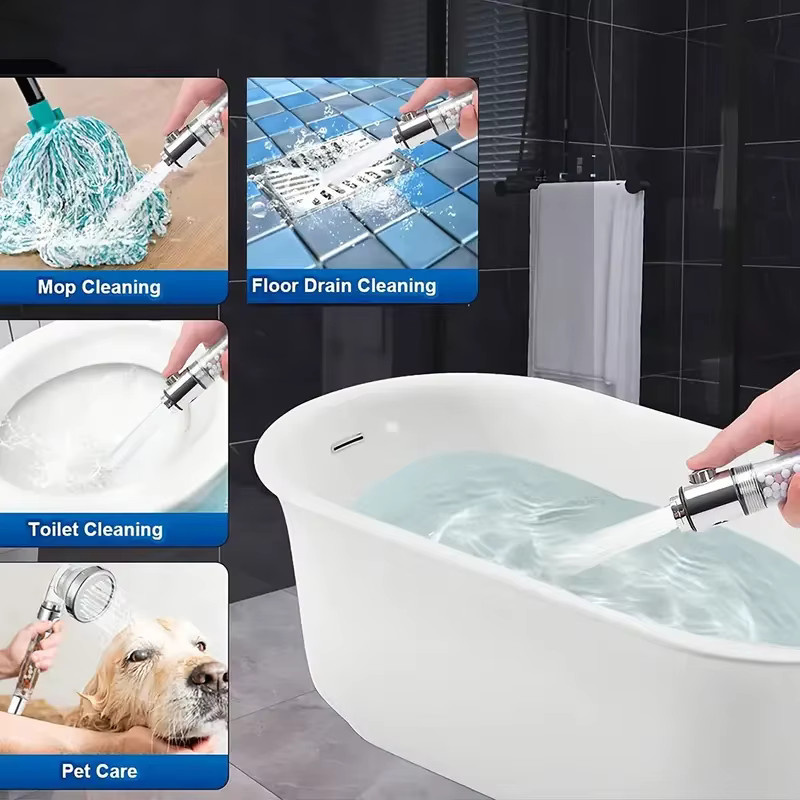 CTZSZZMM 3-in-1 Duschkopf mit negativem Ionen-Booster-Filter und Wasserstopp in Chrom und Transparent, wassersparendes Badezimmer-Set - Bild 5