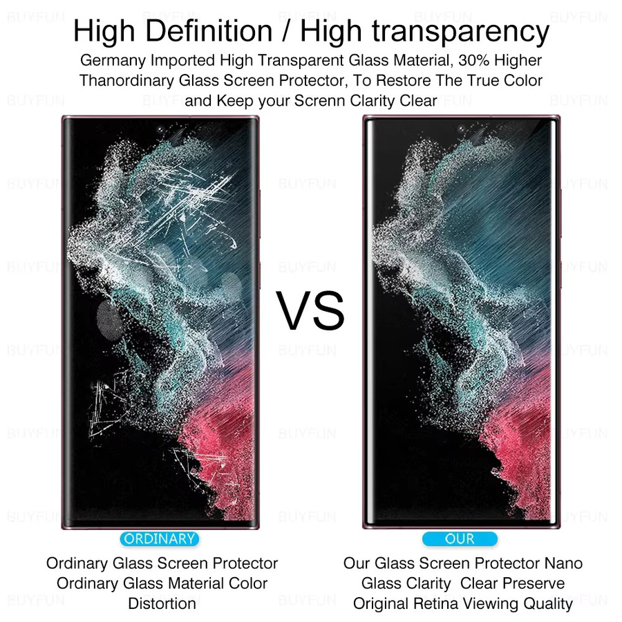2 Stück Samsung Galaxy S22 Ultra und S23 Ultra Displayschutz aus gehärtetem Glas, voll gebogene Abdeckung, transparent - Bild 3