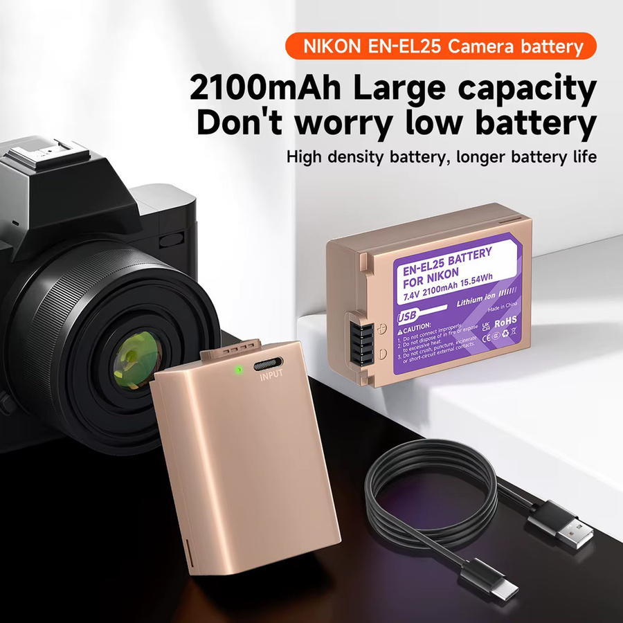 PALO Akku EN-EL25 mit USB-C-Ladeanschluss für Nikon Z30, Z50, Zfc und Z50 Kamera, 2100 mAh - Bild 2