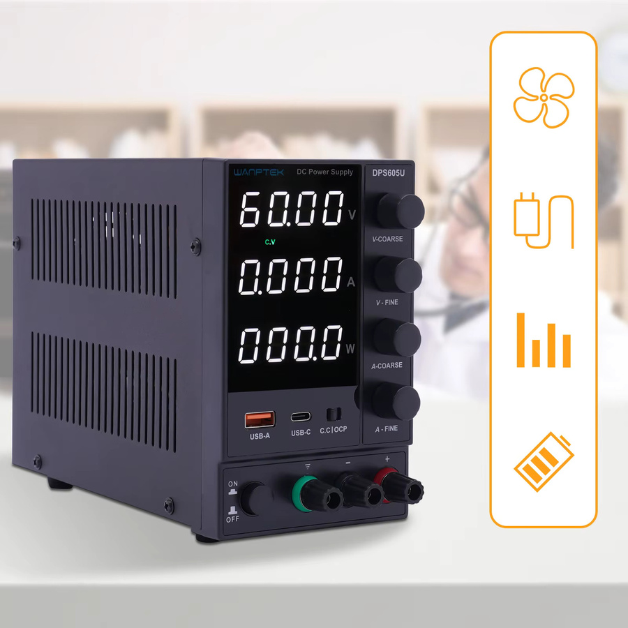 DPS605U DC-Netzteil mit USB-C Schnellladung, 0–60 V, 5 A, 300 W, Schwarz - Bild 6