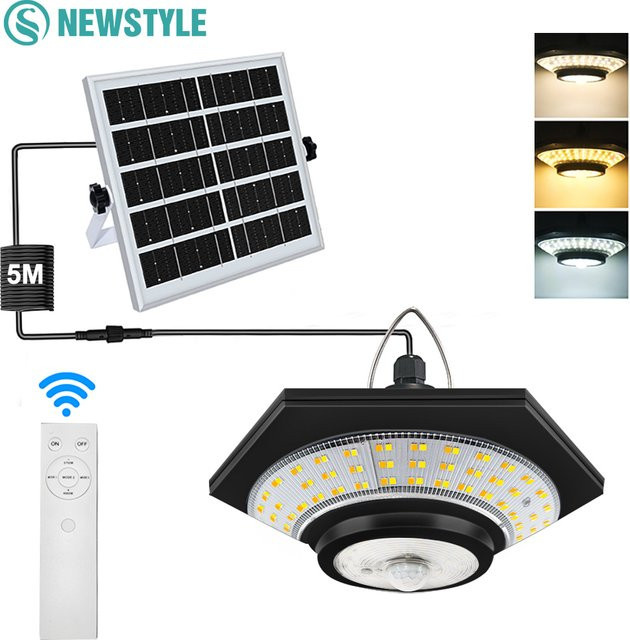 Dimmbare Solar Pendelleuchte mit Bewegungssensor und 288 LEDs in Schwarz für Outdoor und Garten - Bild 1
