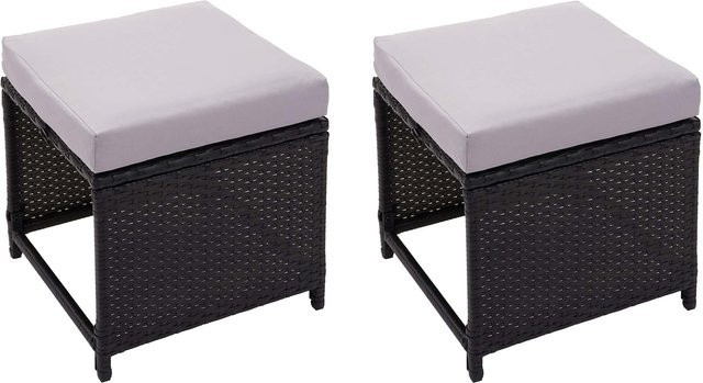2er-Set MCW Poly-Rattan Gartenhocker G16 Schwarz mit hellgrauen Kissen B/T/H: 40 x 35 x 35 cm - Bild 1