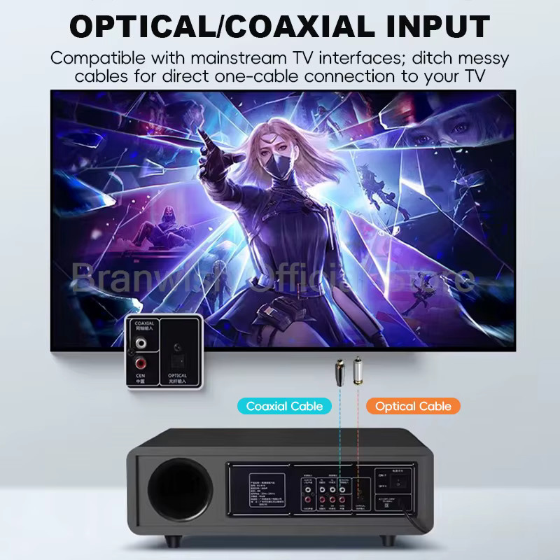 Branwish 5.1-Kanal-Heimkinosystem in Schwarz mit 200 W Spitzenleistung, Subwoofer, Bluetooth 5.0 und kabellosem Mikrofon für Heim-KTV - Bild 5