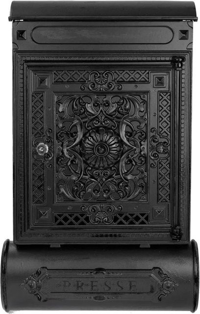 HMF Briefkasten Antik mit Zeitungsfach aus Aluguss in Schwarz, B/T/H: 57 x 35 x 10 cm - Bild 1