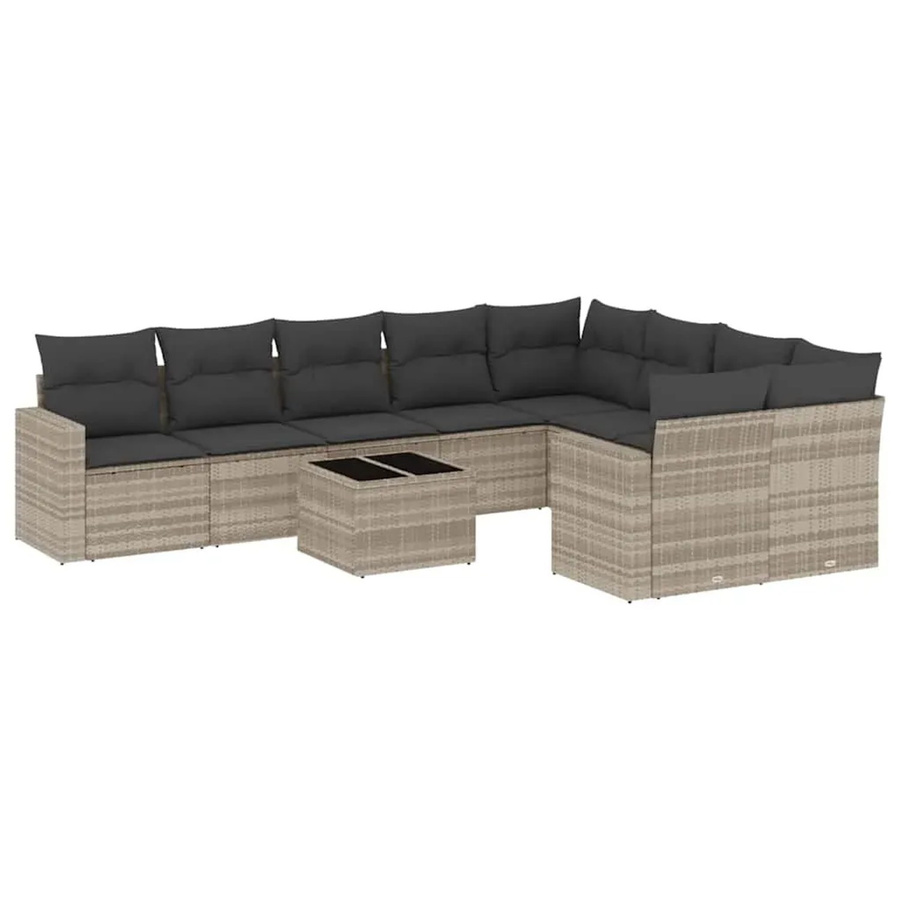 vidaXL 10-tlg Garten-Sofagarnitur aus Poly-Rattan in Hellgrau mit L-Form und Kissen - Bild 2