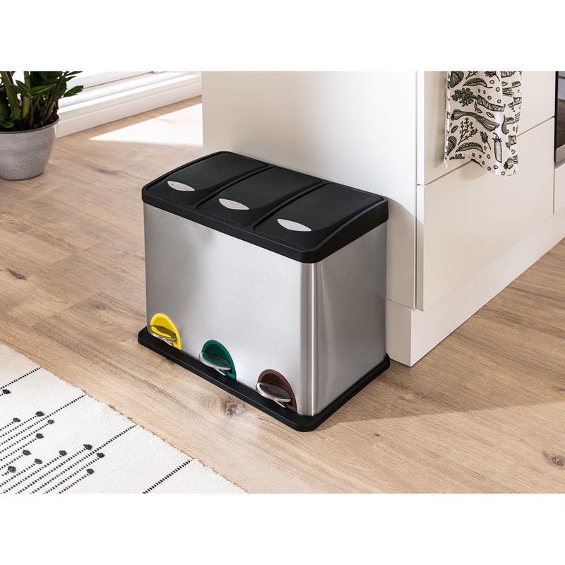 Genialo Mülltrennsystem Premium mit 3 Fächern à 8,5 l, Edelstahl, Schwarz/Silber, mit Pedal und herausnehmbaren Inneneimern - Bild 3