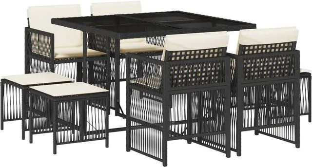 vidaXL 9-teilige Garten-Essgruppe aus PE-Rattan mit Kissen in Schwarz und Cremeweiß - Bild 1