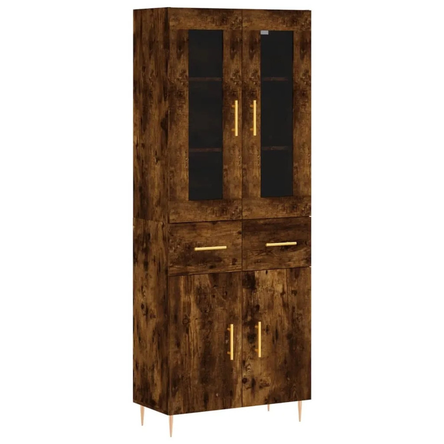 vidaXL Highboard Räuchereiche mit Glastüren in Braun B: 69,5 cm, T: 34,0 cm, H: 180,0 cm - Bild 2