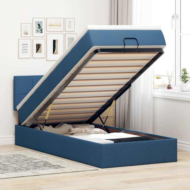 vidaxl Ottoman Polsterbett mit Matratze und LED-Beleuchtung in Blau, B/T: 90 x 190 cm - Bild 1