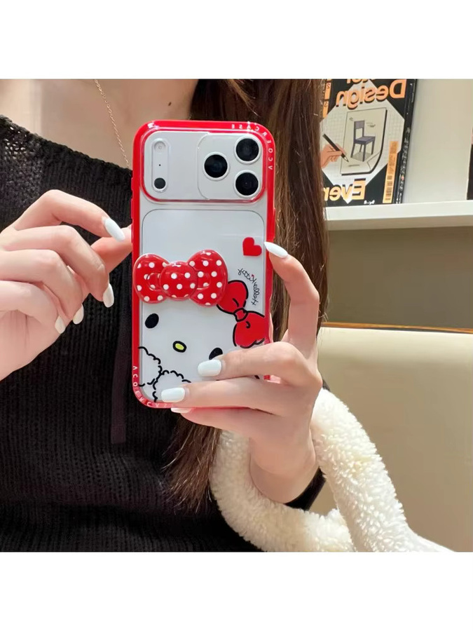 Sanrio Hello Kitty Handyhülle mit 3D Cartoon Schleife, transparente stoßfeste Hartschale für iPhone 17 16 15 14 13 Pro Max - Bild 4
