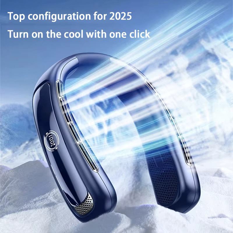 Lenovo Tragbarer Nackenventilator mit Smart Digital Display, 15000mAh, USB-aufladbar, Blattlos und Geräuscharm, Blau - Bild 2