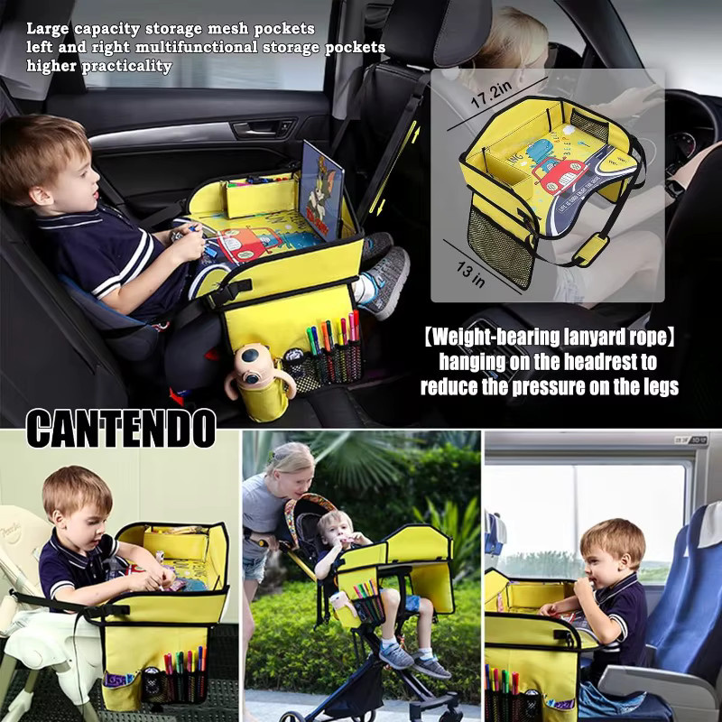 QIYOU Kinder-Reisetablett mit Organizer in Gelb für Kleinkinder und Kinder zur Nutzung im Autositz oder Flugzeug - Bild 2