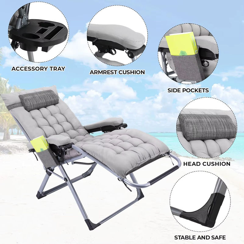AuAg Zero-Gravity-Loungesessel in Übergröße mit grauem Baumwollkissen für Garten und Terrasse - Bild 2
