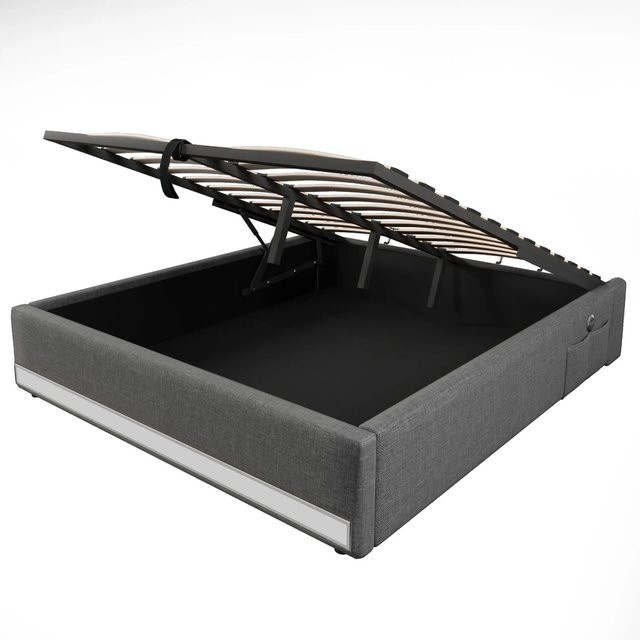 okwish Polsterbett Grau mit LED, USB-Anschluss und Stauraum für Kinderzimmer, B/T/H: 140 x 200 x 141,5 x 203 cm - Bild 1