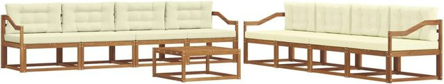 vidaXL Outdoor-Sofagarnitur L-Form aus Akazienholz mit Kissen, Set bestehend aus 9 Teilen in Braun und Beige - Bild 1
