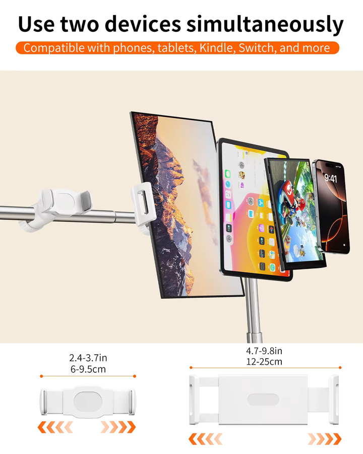 EARY Tablet-Ständer und Telefonhalter für Bettgestelle, höhenverstellbare Halterung für iPhone, Samsung und iPad von 4,7 bis 12,9 Zoll - Bild 5
