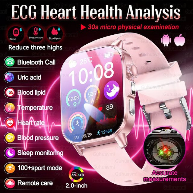 GUHUAVMI EKG Smartwatch für Damen in Pink mit Bluetooth-Anruffunktion, Herzfrequenzmessung und Gesundheitsüberwachung - Bild 1