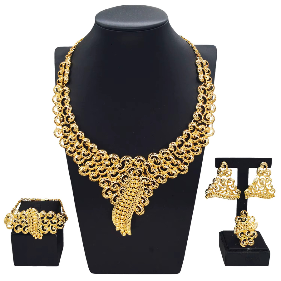 SYHOL Schmuckset, Halskette, Ohrringe, Armband, Goldfarben, Damen - Bild 4