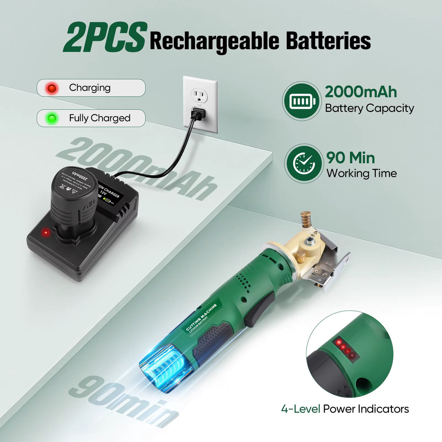 Wiederaufladbare elektrische Schere in Grün mit 2 Lithium-Akkus für Leder und Backbeutel - Bild 5