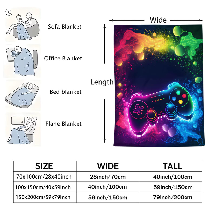 ZIZ Neon-Game-Controller-Fleecedecke in Multicolour mit geometrischem Design - Bild 2