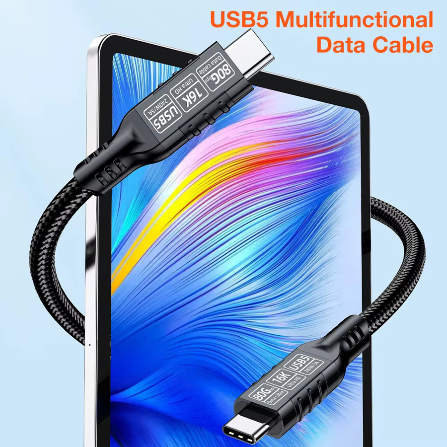 Nephy Thunderbolt 5 und USB4 USB-C auf USB-C Kabel, 240 W, 80 Gbit/s, 16K@60Hz, Schwarz - Bild 2
