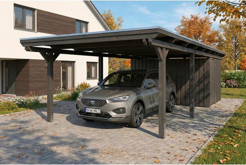 SKANHOLZ Carport Emsland aus Fichte mit EPDM-Flachdach und Abstellraum, Anthrazit, B: 402 cm, T: 846 cm - Bild 1