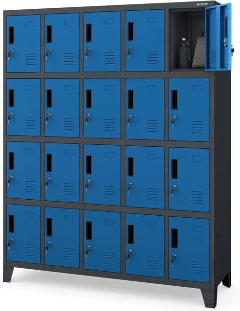 JAN NOWAK Schließfachschrank Spind ROBERT mit 20 Fächern, Anthrazit-Blau, H: 172 cm, B: 136 cm, T: 45 cm - Bild 1