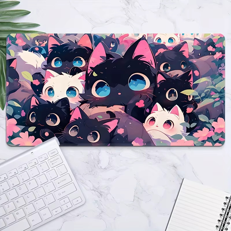 Potdemiel XXL Mauspad mit süßem Katzen-Motiv in Multicolour, rutschfeste Schreibtischunterlage für Gaming und Büro - Bild 3