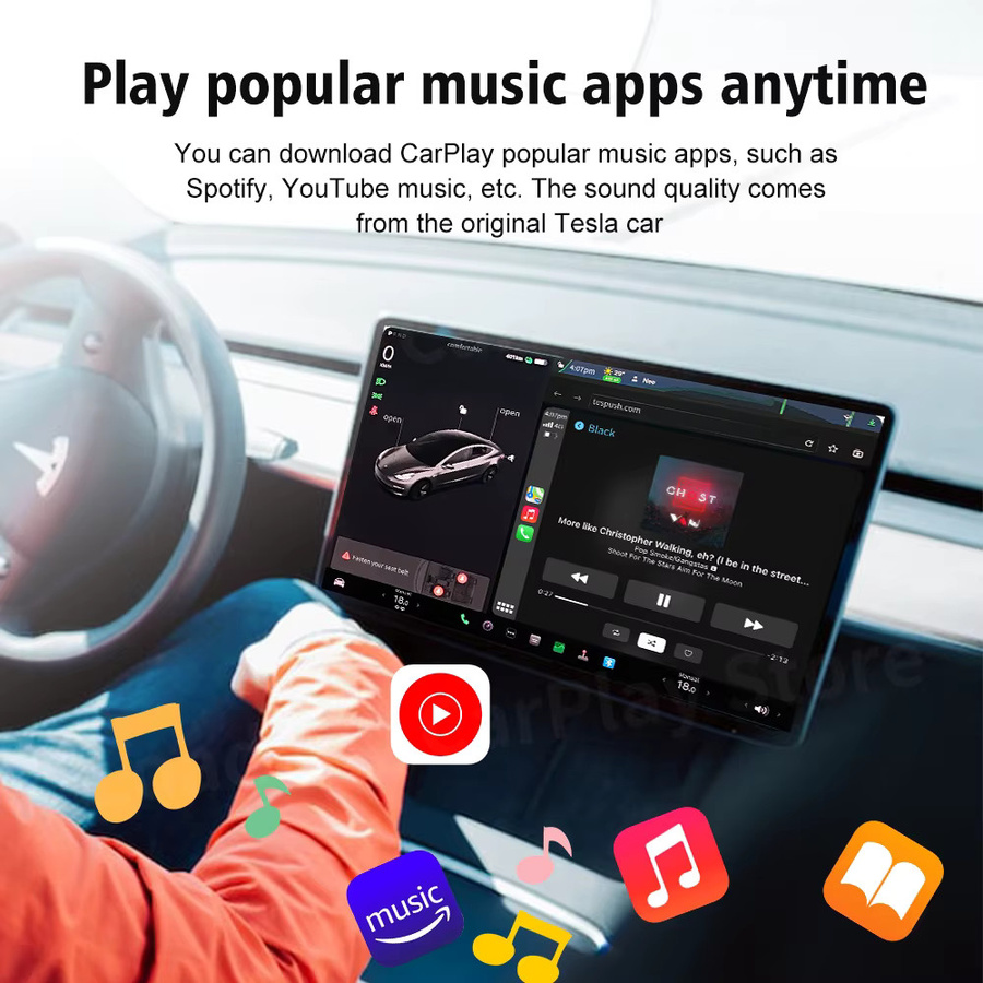 CarlinKit T2C Kabelloser CarPlay und Android Auto Adapter für Tesla Model 3 Model X Model Y Model S, Schwarz, 2,4G+5G WLAN Unterstützung - Bild 5