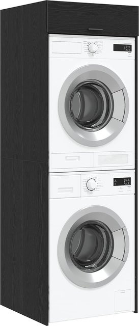 Waschmaschinen-Schrank Yiwydaa in Schwarz und Eiche-Effekt, modern, B/T/H: 67,5 x 68 x 200 cm - Bild 1