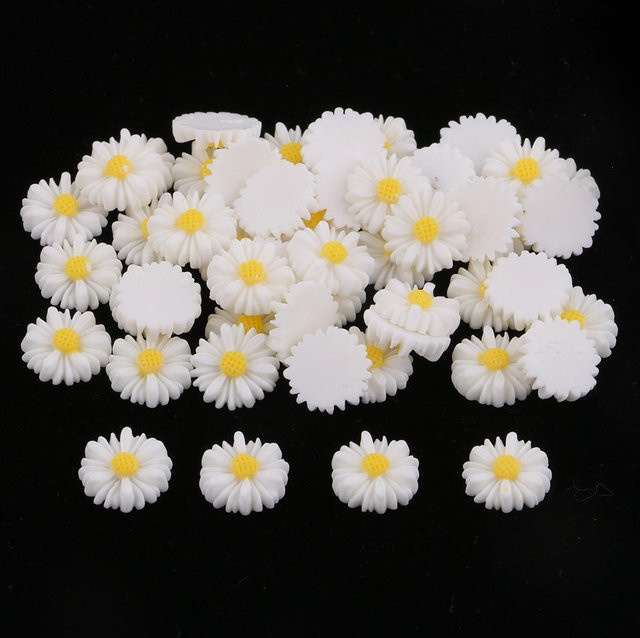 Weiße Gänseblümchen Harz Cabochons für Schmuckherstellung und DIY Scrapbooking, 50 x 13 mm - Bild 1