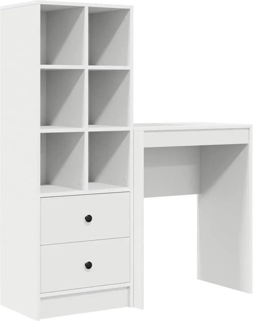 vidaXL Schreibtisch und Hochboard Set in Weiß, 2-teiliges Büro-Set aus Holzwerkstoff - Bild 1