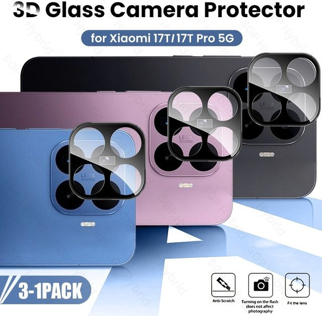 3er-Set Schwarze 3D Gebogene Gehärtete Glas Rückkameraschutzfolien für Xiaomi 17T Pro 5G Objektivschutz - Bild 1