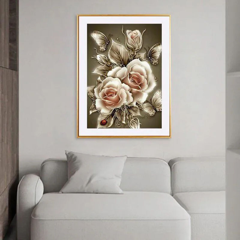 FIYO Diamant-Malerei Rose Blume als Mosaik-Kreuzstich-Stickerei, mehrfarbig, B/H: 20 x 30 cm - Bild 1
