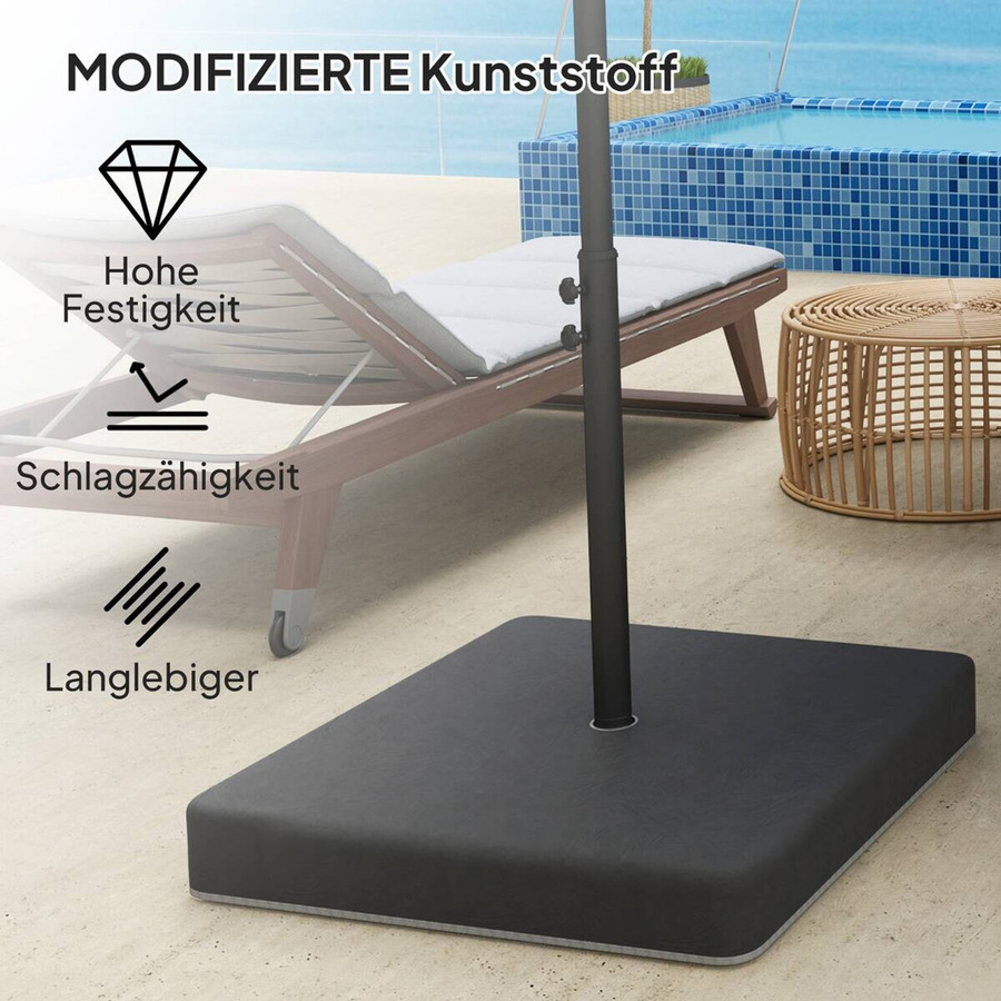 Outsunny Sonnenschirmständer 4-teilig aus schwarzem Kunststoff und Polyester, befüllbares Schirmgewicht für Ampelschirme mit 80 kg, B/H/L: 89 x 10,5 x 89 cm - Bild 4