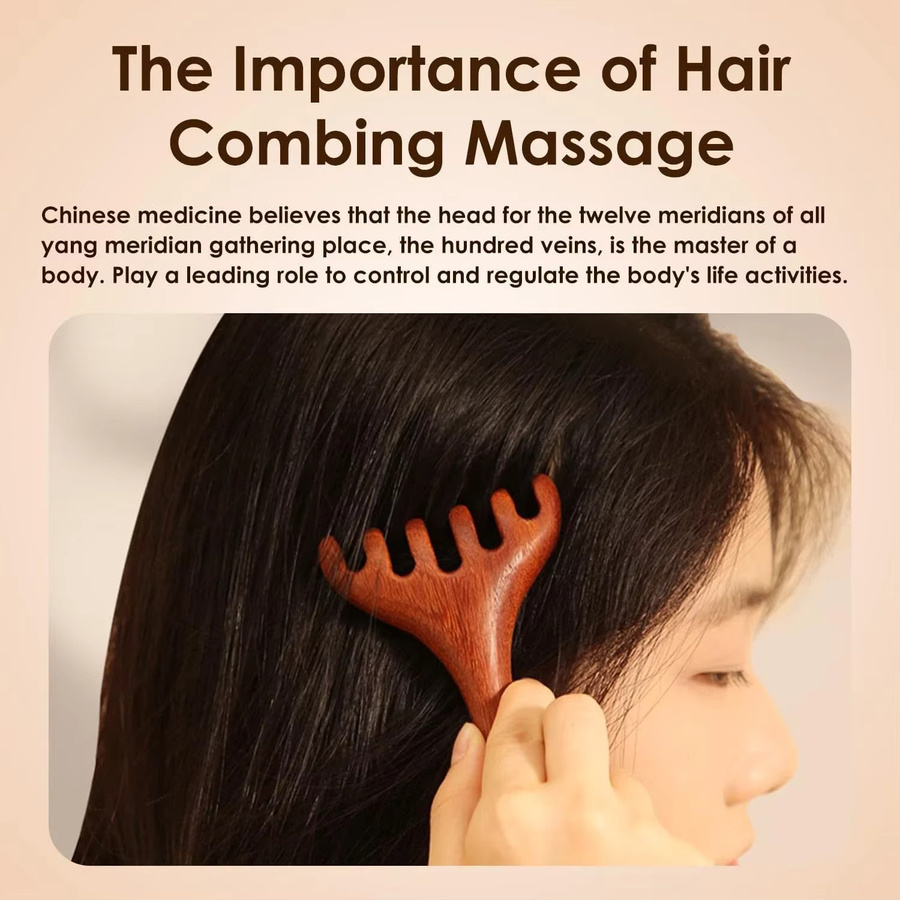 Sandelholz Kopfhaut Massagegerät, Gua Sha Kamm, Unisex - Bild 3