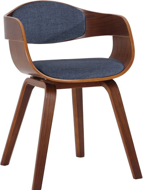 DELUKE Besucherstuhl LONDON Konferenzstuhl mit Holzgestell in Walnuss und blauem Stoff, H: 73 cm, B: 49 cm, T: 46 cm - Bild 1