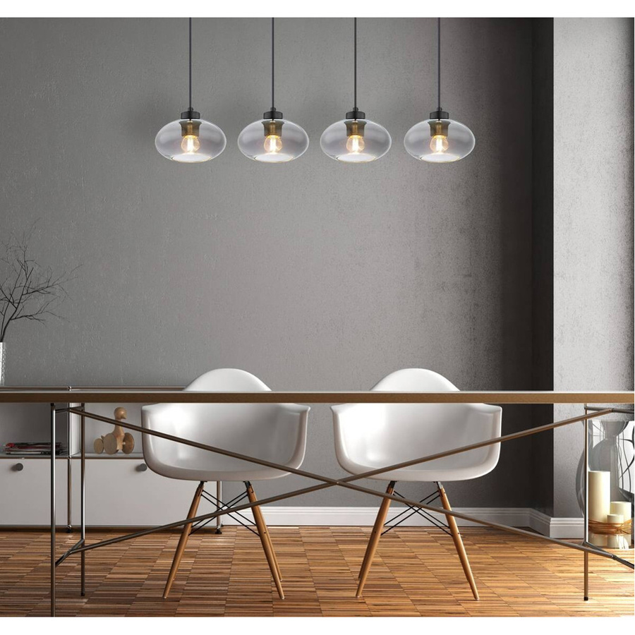 Globo Pendelleuchte Shaun 4-flammig Schwarz Matt Metall und Glas E27 B/T/H: 18,0 x 18,0 x 120,0 cm - Bild 2