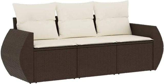 vidaXL 3-teilige Garten-Sofagarnitur in L-Form aus braunem Poly-Rattan mit Sitzkissen und Stauraum - Bild 1