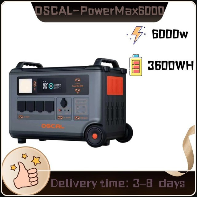 OSCAL PowerMax6000 Powerstation mit 6000W, 3600Wh LiFePO4, 120V/240V Split-Phase, USV-Funktion und App-Steuerung - Bild 1