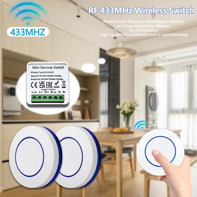 AXUS 433 MHz Relais Empfänger Modul mit Fernbedienung für Smart Home, Drahtloser Lichtschalter in Weiß - Bild 1